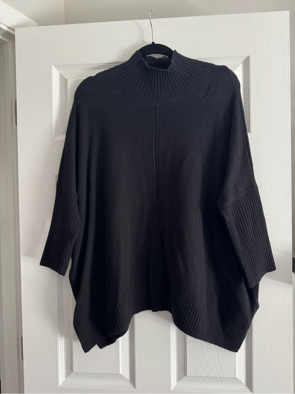 LOFT Black Ribbed Mock-Neck Sweater Poncho
